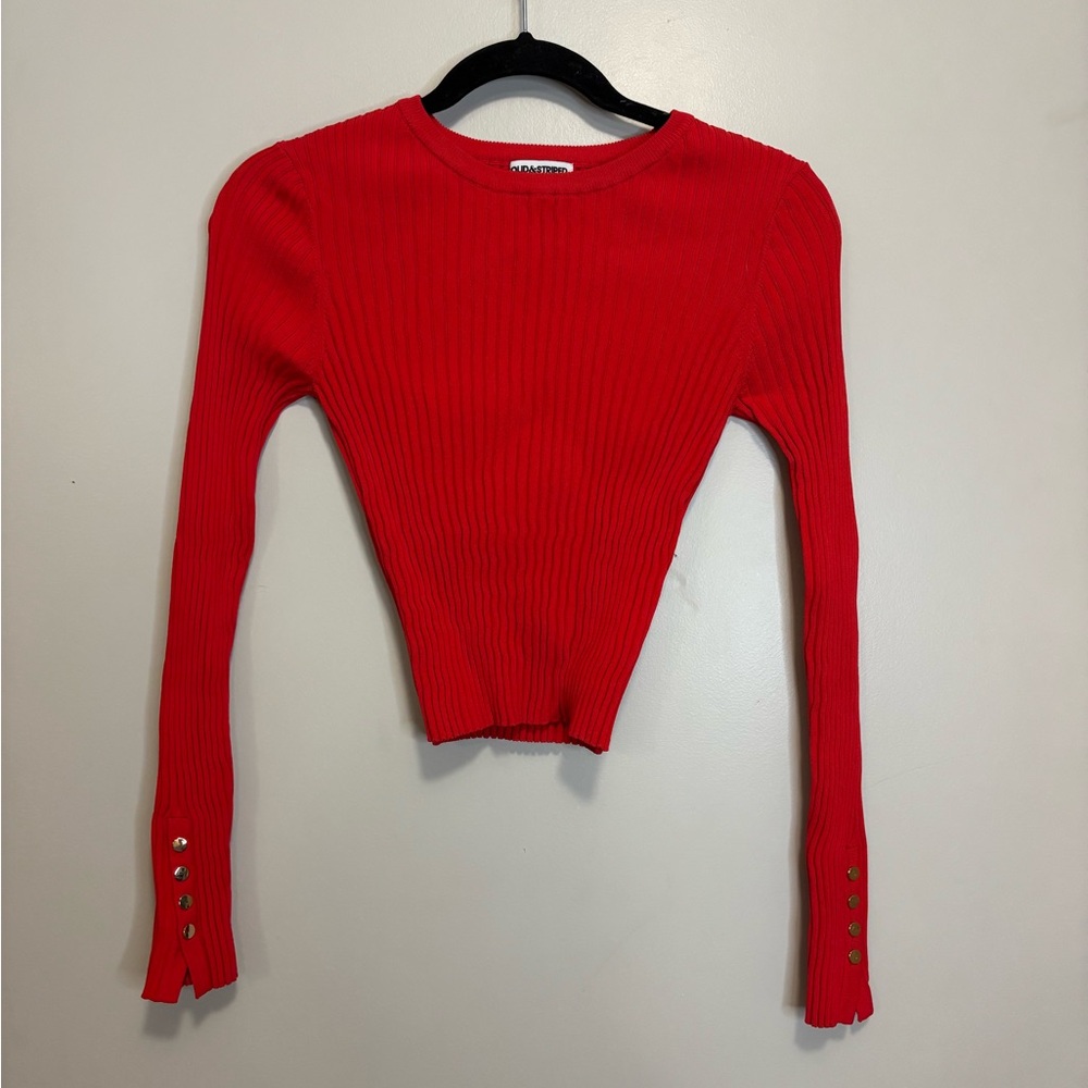SOLID & STRIPED Vibrant Red Ribbed Top